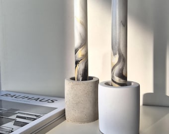 Kerzenständer Beton modern | Stabkerzenhalter minimalistisch | Keramik Kerzenhalter Set | Teelichthalter | wetterfest Balkon Terrasse
