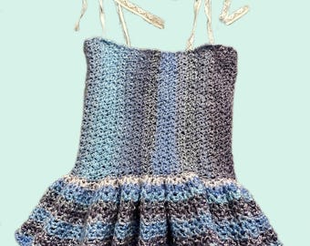 Blaues Gazz Babydoll Häkeltop