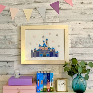 Disneyland Sleeping Beauty&#39;s Castle Cross Stitch, The Magic Castle Cross Stitch PDF Pattern, Digital Download Pattern, Castle and Fireworks