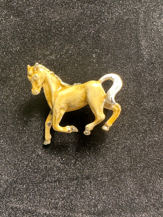 Vintage Enamel Gold Tone Running Horse Equestrian 