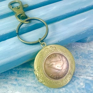 80th Birthday 1946 Farthing Coin Locket Keyring: British Keepsake