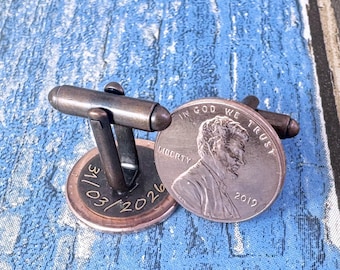 Year 2019 Penny Coin Cufflinks, 2019 US Coin, 7th Anniversary Keepsake Gift, 7 Year Copper, Married in 2019