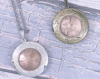 Year 1946 Farthing Coin Locket Necklace: 80th Birthday Keepsake