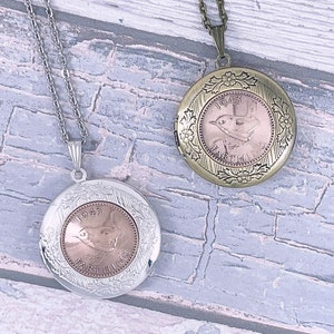 80th Birthday Farthing Coin Vintage Locket Pendant, Year 1945 Farthing Coin Keepsake, British Coin Necklace, Add-On Engraving