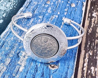 60th Birthday Sixpence Locket Keepsake Gift, Year 1966 British Sixpence Coin Locket Bangle Bracelet
