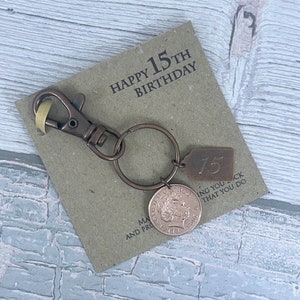 15th Birthday Keepsake Gift, Year 2010 British Penny Coin Keyring, Add-On Engraving