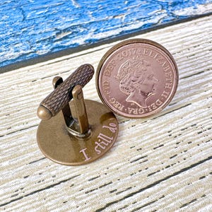 Year 2017 British Penny Coin Bronze Back Cufflinks, 8th Anniversary Keepsake Gift, 8 Year Bronze Wedding, Personalised Engraved Cufflinks,