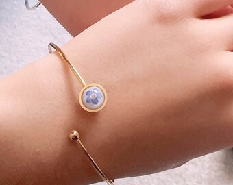 Forget Me Not Bangle: Real Pressed Flower Stainless Steel Bracelet