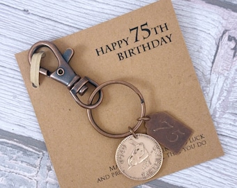 75th Birthday Keepsake Gift, Year 1951 British Farthing Coin Keyring, Add-On Engraving