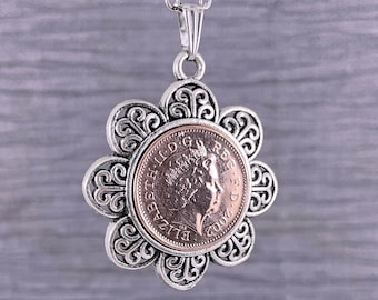 21st Birthday Gift: 2005 Penny Coin Flower Pendant Necklace