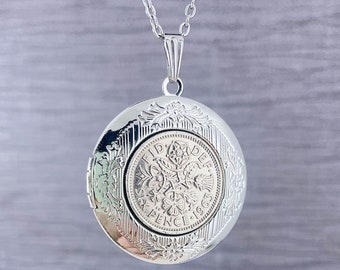 1955 Sixpence Locket Necklace: 71st Birthday Keepsake, British Coin