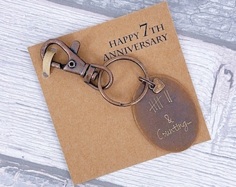 7th Anniversary Tally Mark Keepsake Gift, 7 Years & Counting, I Still Do, Tally Mark Copper Keyring, Couple Keyring, Add-On Engraving