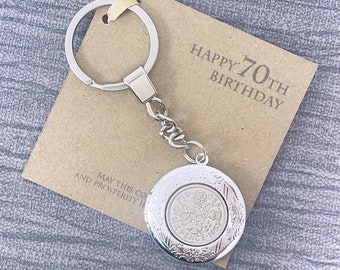 70th Birthday Sixpence Keyring: 1956 Vintage British Coin Locket