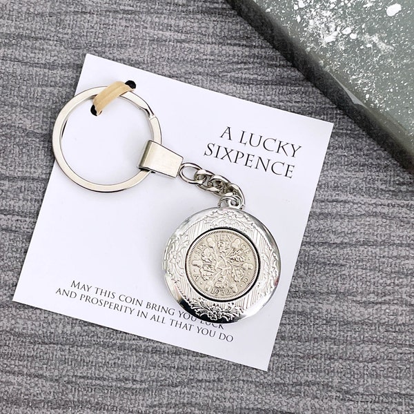 90th Birthday Sixpence Keepsake, Year 1934 Vintage Lucky Sixpence Locket Keyring, Sixpence Keepsake, British Coin Keyring