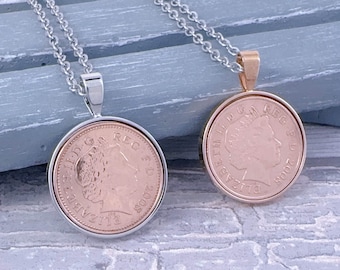 16th Birthday Personalised Engraved Year 2010 British Penny Coin Necklace, Unique Birthday Keepsake