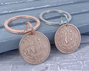 1966 Britischer Half Penny-Münzen-Schlüsselanhänger: 60.Geburtstagsgeschenk