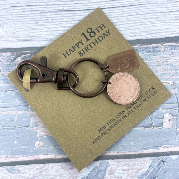 18th Birthday Keepsake Gift, Year 2006 British Penny Coin Keyring, Add-On Engraving