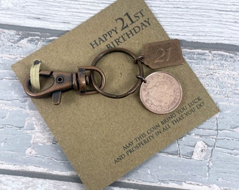 Cadeau souvenir de 21e anniversaire, porte-clés en pièce de un centime britannique de l&#39;année 2004, gravure complémentaire