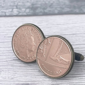 Year 2016 British Penny Coin Cufflinks, 8th Anniversary Keepsake Gift, 8 Year Bronze Wedding, image 1