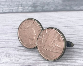 Year 2016 British Penny Coin Cufflinks, 8th Anniversary Keepsake Gift, 8 Year Bronze Wedding,