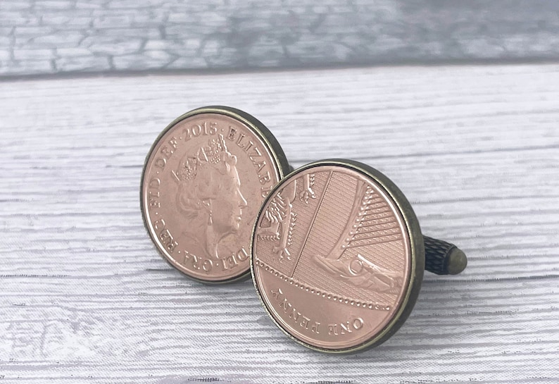 Year 2016 British Penny Coin Cufflinks, 8th Anniversary Keepsake Gift, 8 Year Bronze Wedding, image 1