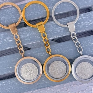 60th Birthday Sixpence Coin Keepsake, Year 1965 Sixpence Coin Glass Locket Keyring, British Coin Keyring, Add-On Engraving