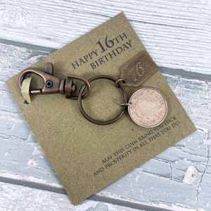 16th Birthday Keepsake Gift, Year 2009 British Penny Coin Keyring, Add-On Engraving