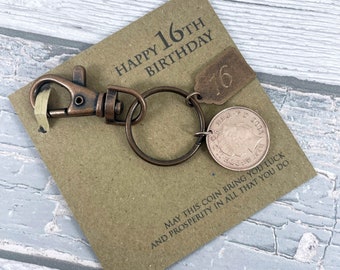 Cadeau souvenir de 16e anniversaire, porte-clés en pièce de un centime britannique de l&#39;année 2009, gravure complémentaire
