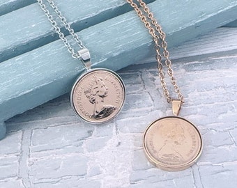 50th Birthday Personalised Engraved Year 1976 British Penny Coin Necklace, Unique Birthday Keepsake