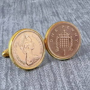 1971 to 2022 Lucky Penny Coin Cufflinks, Birthday Coin Cufflinks, Heads and Tails Cufflinks