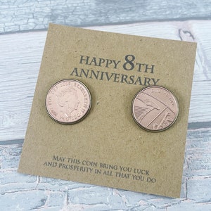 Jahr 2016 Britische Penny-Münze Manschettenknöpfe, Andenken 8 Jahre und Andenken, 8 Jahre Bronzehochzeit, Bild 3