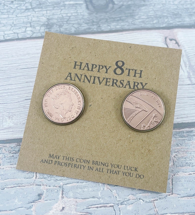 Year 2016 British Penny Coin Cufflinks, 8th Anniversary Keepsake Gift, 8 Year Bronze Wedding, image 3