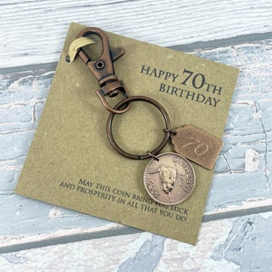 70th Birthday Keepsake Gift, Year 1955 British Farthing Coin Keyring, Add-On Engraving