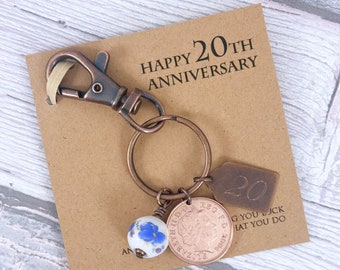 20th Anniversary Keyring: Year 2006 British Penny, China Bead Charm