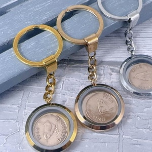 80th Birthday Farthing Coin Keepsake, Year 1945 Farthing Coin Glass Locket Keyring, British Coin Keyring, Add-On Engraving