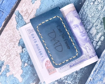 Personalised Engraved Handmade Leather Magnetic Money Clip, Christmas Gift, 3rd Anniversary Keepsake,