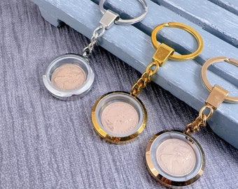 50th Birthday 1976 British Penny Coin Keyring - Engraving Option