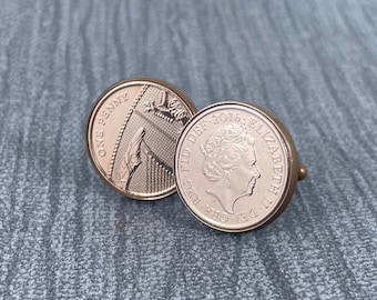 Year 2017 British Penny Coin Cufflinks, 7th Anniversary Keepsake Gift, 7 Year Copper, Married in 2017