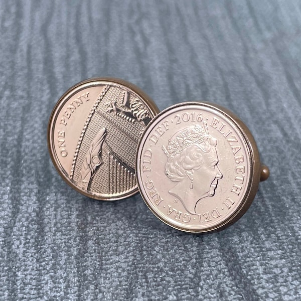 Year 2017 British Penny Coin Cufflinks, 7th Anniversary Keepsake Gift, 7 Year Copper, Married in 2017