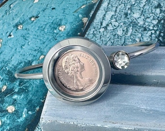 1976 British Half Penny Coin Bracelet: 50th Birthday Keepsake