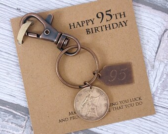 95th Birthday Keepsake Gift, Year 1931 British Farthing Coin Keyring, Add-On Engraving