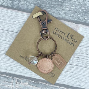15th Anniversary Keyring: 2010 British Penny, Engraved Charm