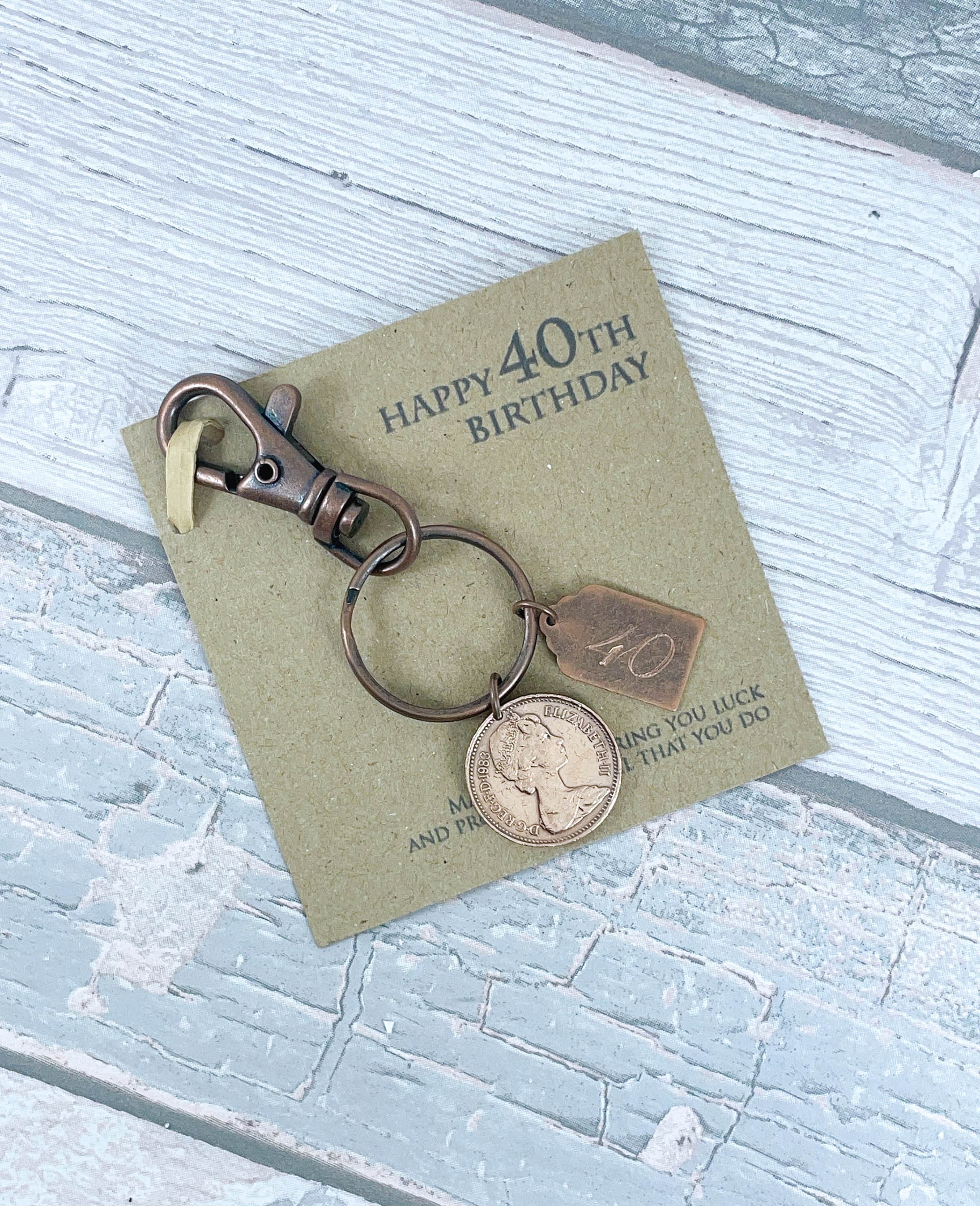 Cadeau souvenir 40e anniversaire, porte-clés pièce de monnaie britannique de l'année 1985