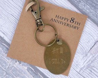 8th Anniversary Tally Mark Keepsake Gift, 8 Years & Counting, I Still Do, Tally Mark Bronze Keyring, Couple Keyring, Add-On Engraving