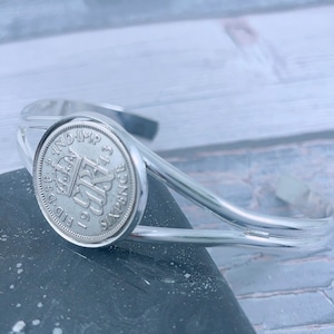 80th Birthday Sixpence Keepsake Gift, Year 1945 British Sixpence Coin Bangle Bracelet