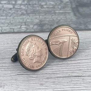 Jahr 2016 Britische Penny-Münze Manschettenknöpfe, Andenken 8 Jahre und Andenken, 8 Jahre Bronzehochzeit, Bild 4