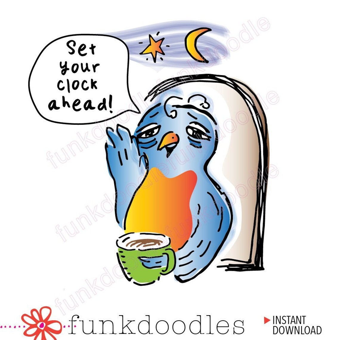 Sleepy Bird Coffee Clip Art, DAYLIGHT SAVINGS Time Starts, Spring ...