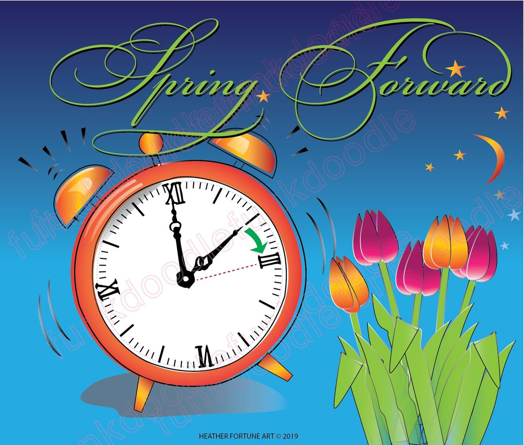 DAYLIGHT SAVING Time Clip Art DST Hand Drawn Alarm Clock Spring Forward