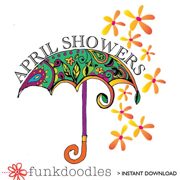 APRIL SHOWERS CLIPART; April Showers Brings May Flowers; Paisley Bright Umbrella with Spring Flowers