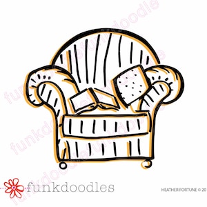 Comfy Armchair with Pillows; Sharpie Doodle Illustration; Father&#39;s Day greeting card, print; Cozy interior; Relax, Leisure; Digital Download